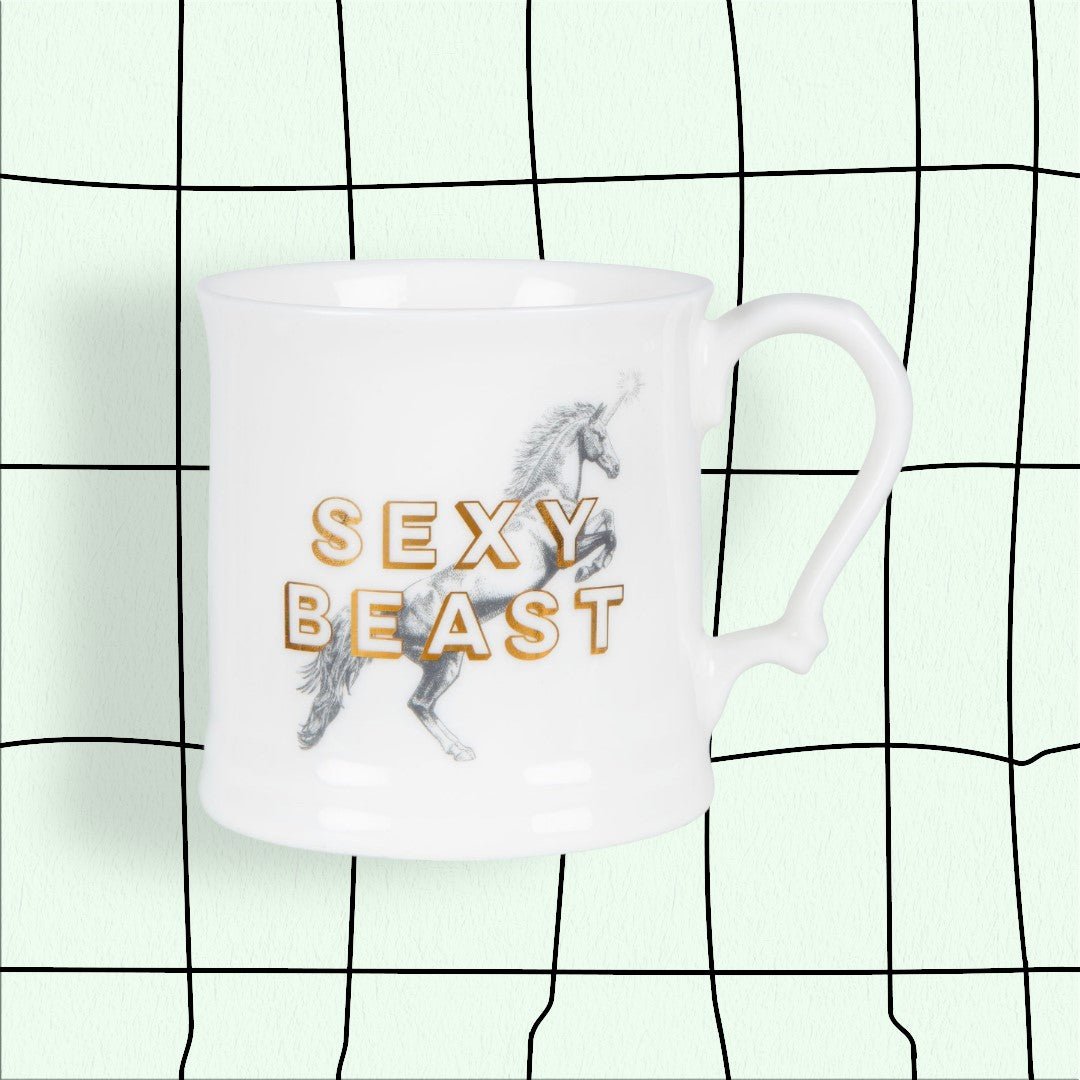 Sexy Beast Fine Bone China Mug, Gilded in Real 18ct Gold, 400ml Large Size - Cheeky Mare