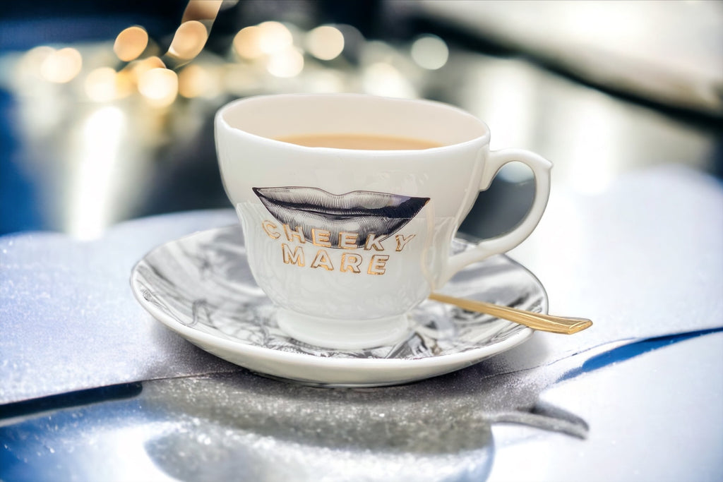 Cheeky Mare Signature Fine Bone China Cup & Saucer  Gilded in Real 18ct Gold, 310ml Large Size