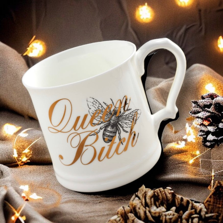 Queen Bitch  Fine Bone China Mug, Gilded in Real 18ct Gold, 400ml Large Size