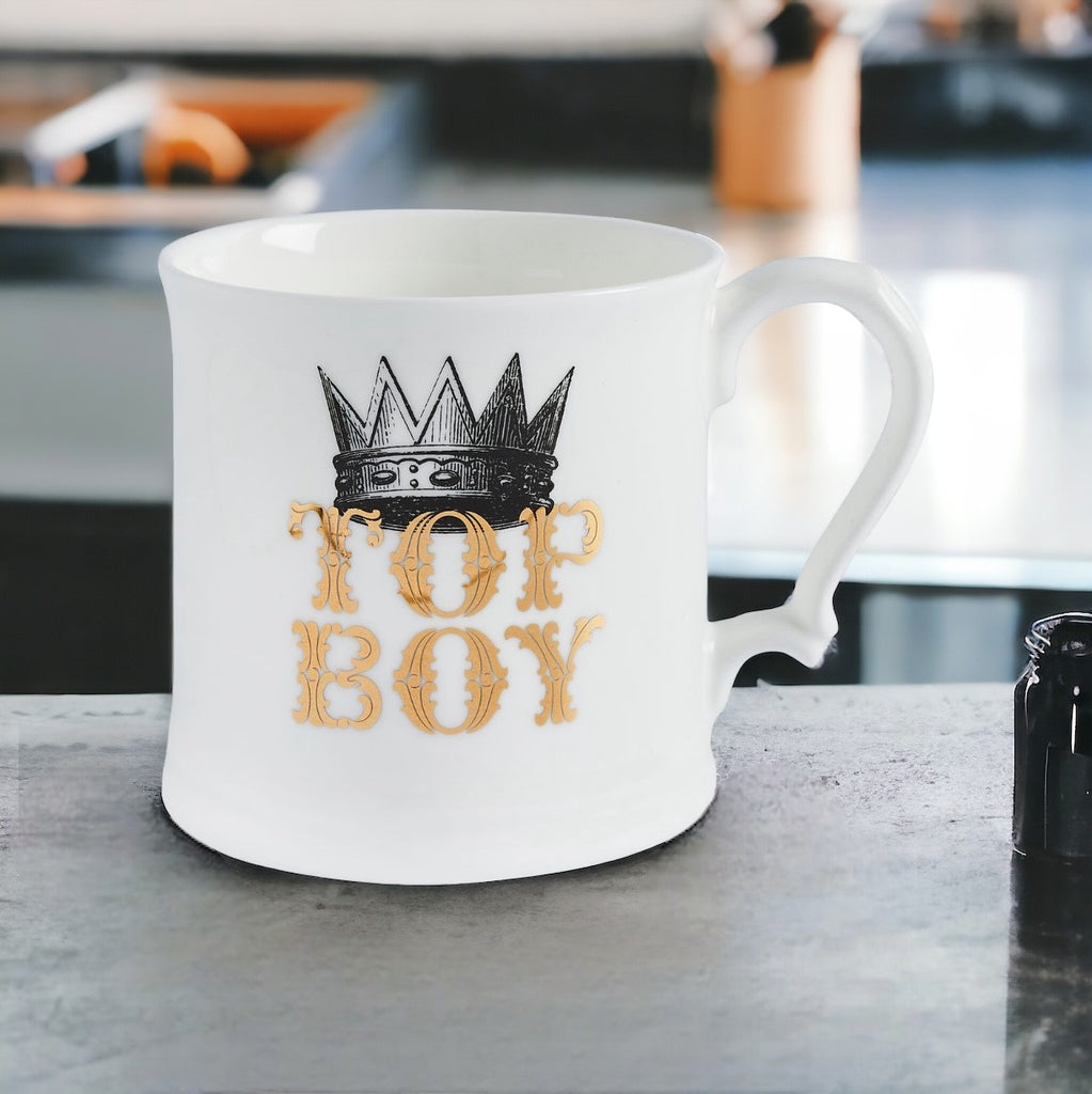 Top Boy Fine Bone China Mug, Gilded in Real 18ct Gold, 400ml Large Size