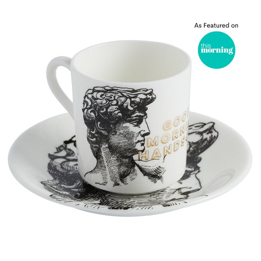 Good Morning Handsome Espresso Cup & Saucer - Cheeky Mare