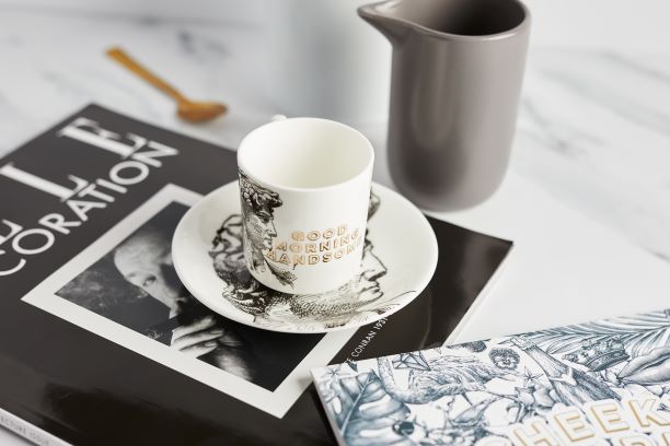 Good Morning Handsome Espresso Cup & Saucer - Cheeky Mare