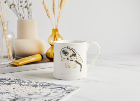 I love Me Fine Bone China Mug, Gilded in Real 18ct Gold, 400ml Large Size - Cheeky Mare