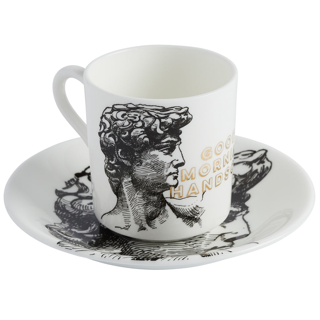 Good Morning Handsome Espresso Cup & Saucer - Cheeky Mare